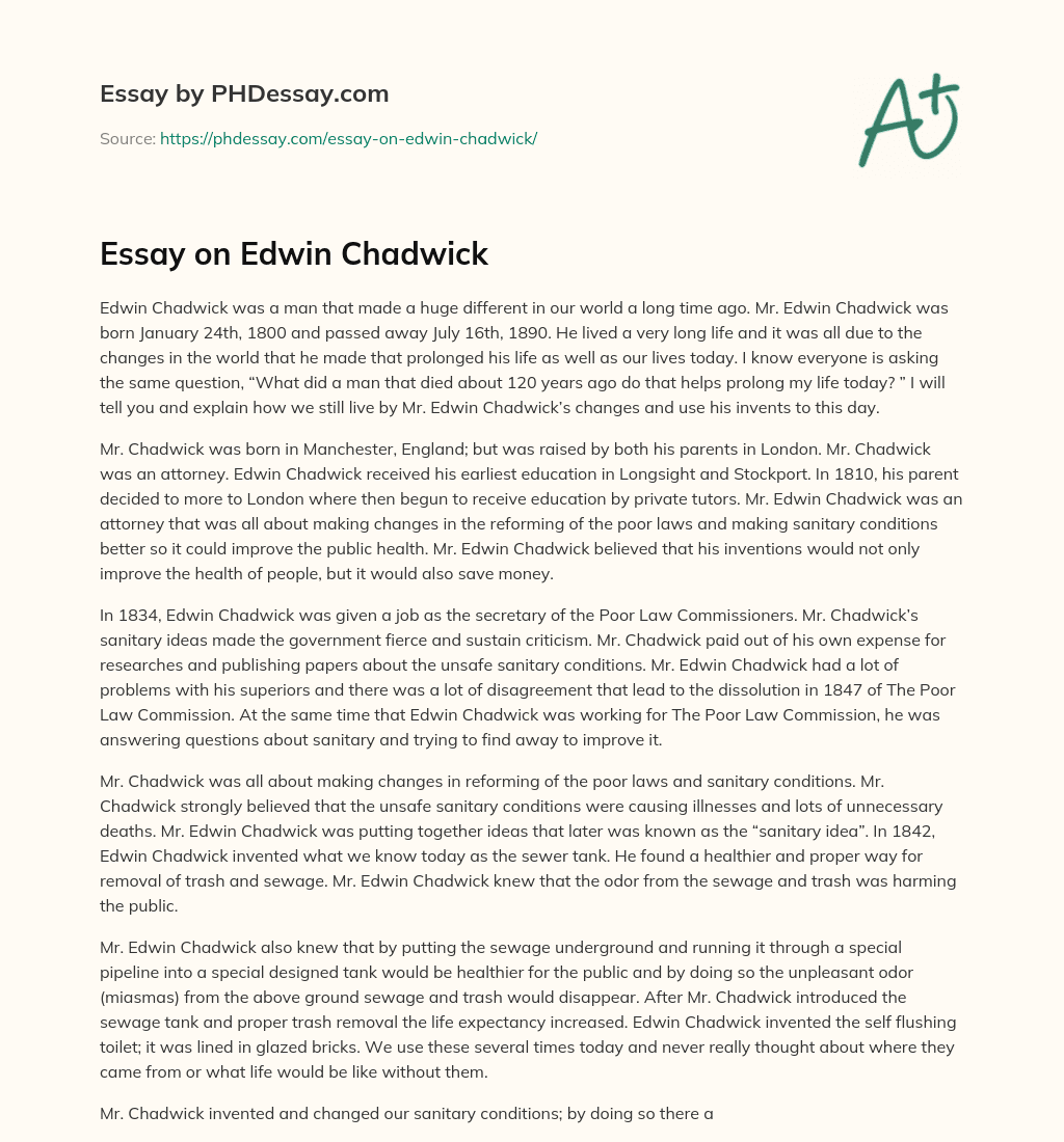 Essay on Edwin Chadwick essay