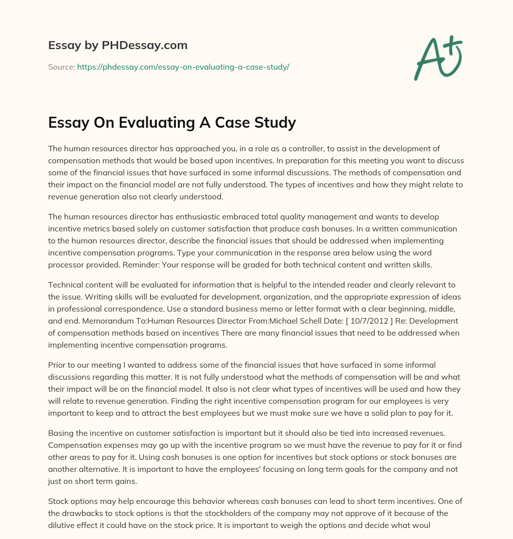 Essay On Evaluating A Case Study essay