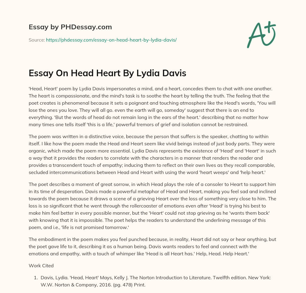 Essay On Head Heart By Lydia Davis essay