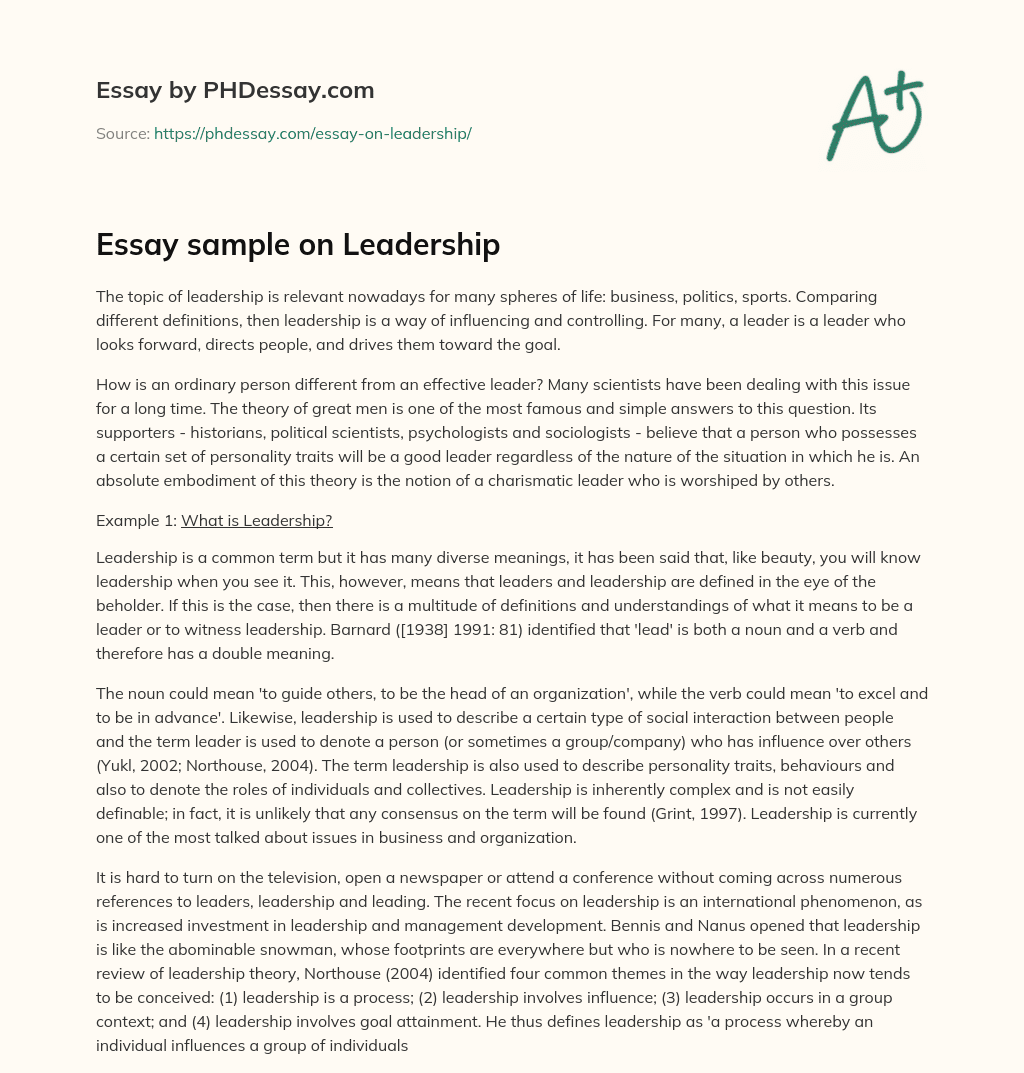 Essay sample on Leadership essay