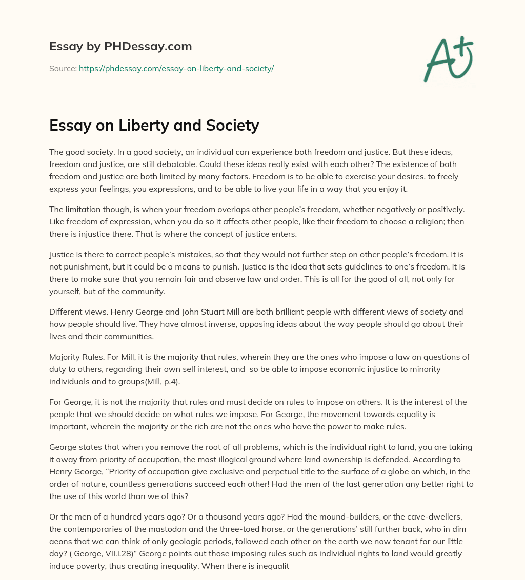 Essay on Liberty and Society essay