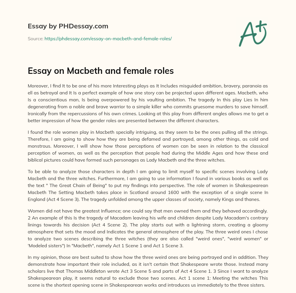 Essay on Macbeth and female roles essay