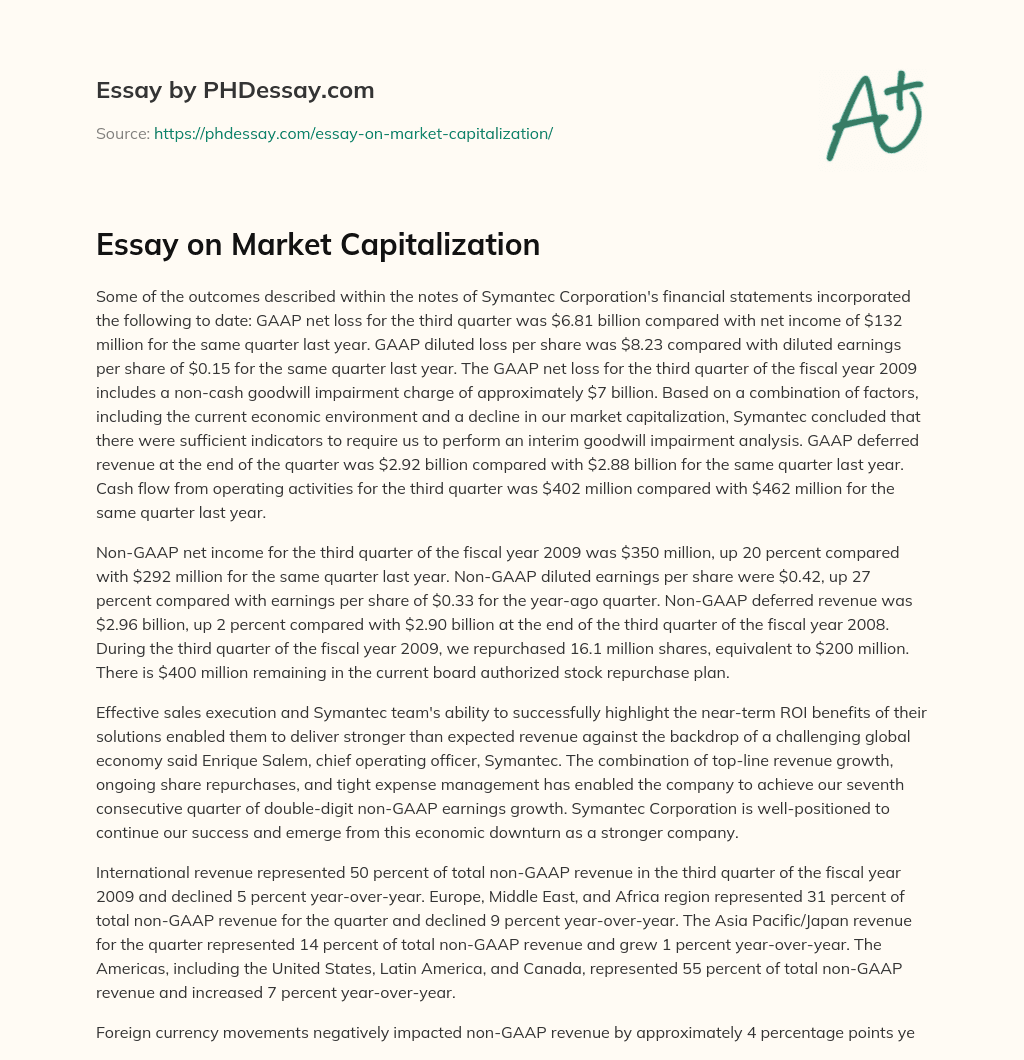 Essay on Market Capitalization essay