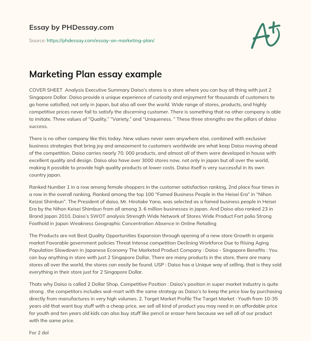 essay of a marketing plan