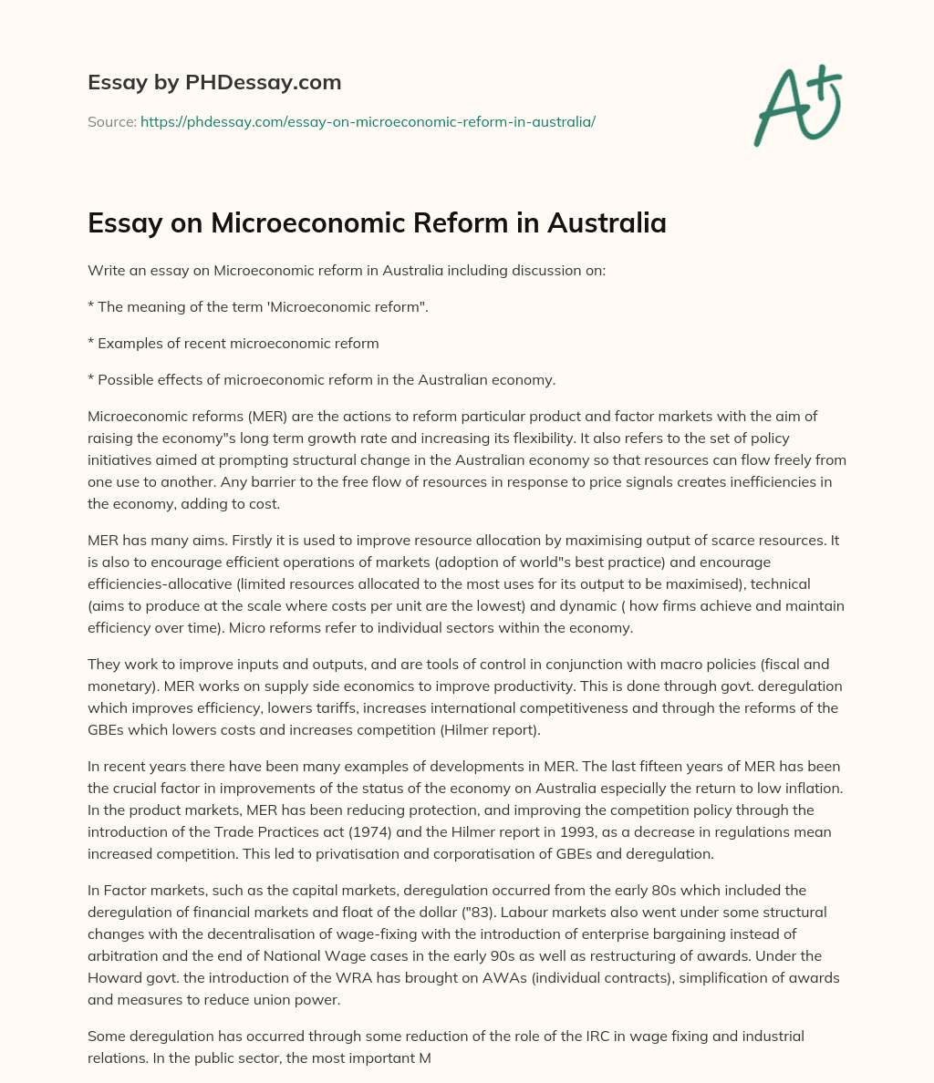 Essay on Microeconomic Reform in Australia essay