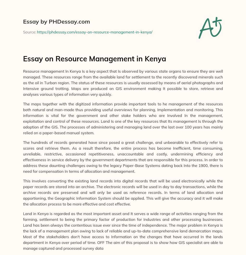 Essay on Resource Management in Kenya essay