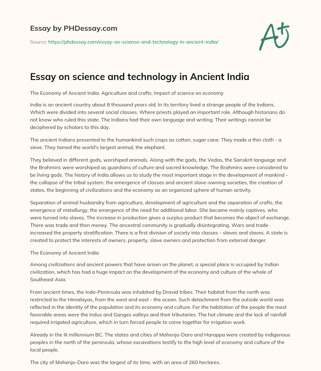 Essay on science and technology in Ancient India essay