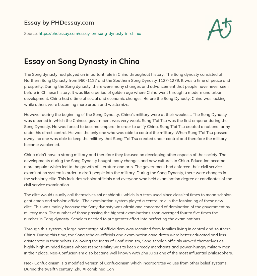 Essay on Song Dynasty in China essay