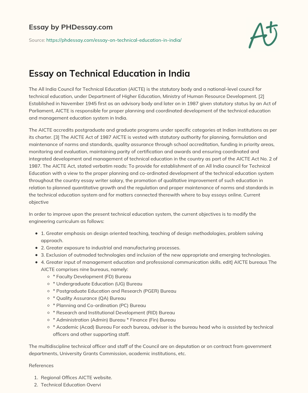 Essay on Technical Education in India essay