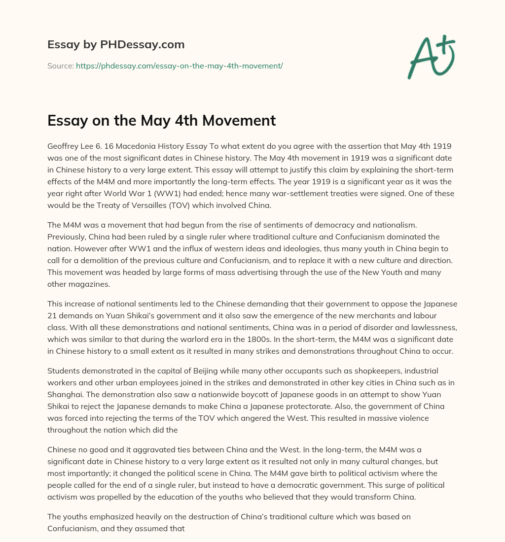 Essay on the May 4th Movement essay