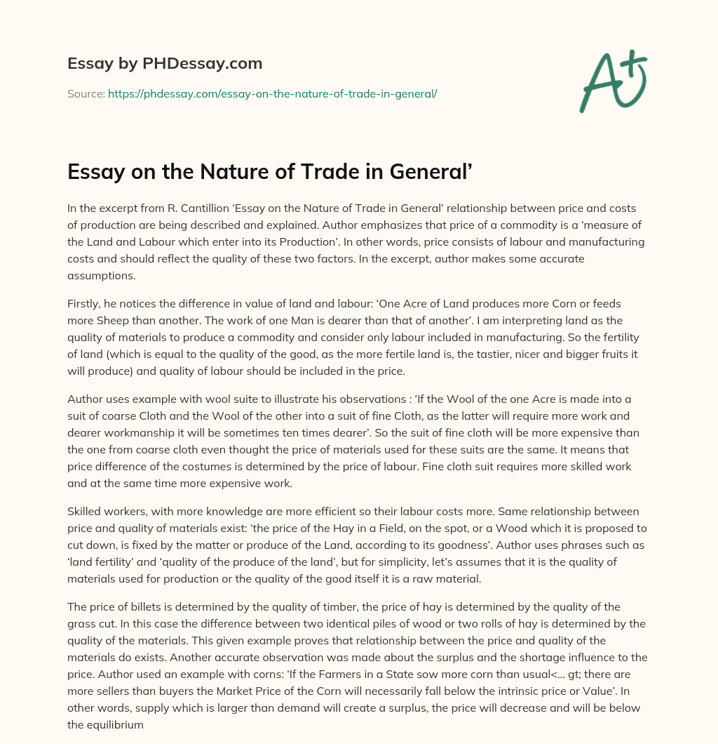 Essay on the Nature of Trade in General’ essay