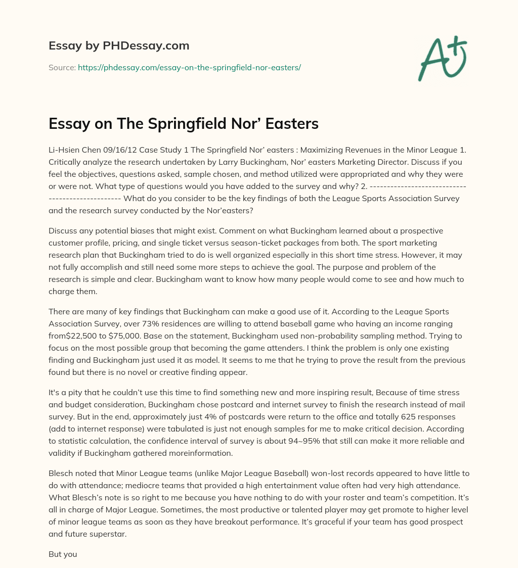 Essay on The Springfield Nor’ Easters essay