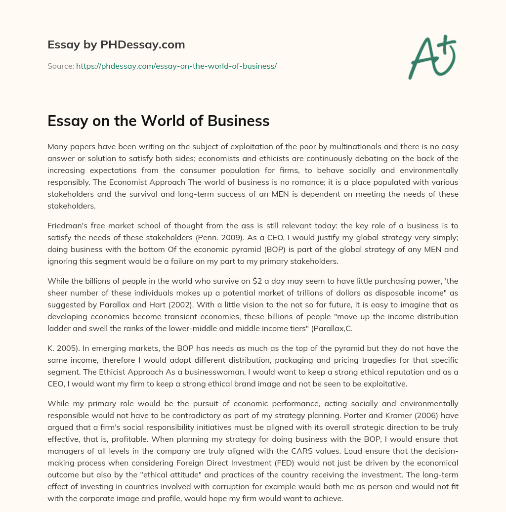 essay about what is business