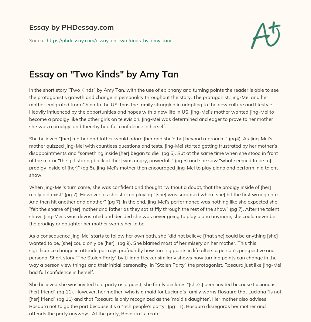 Essay on “Two Kinds” by Amy Tan essay
