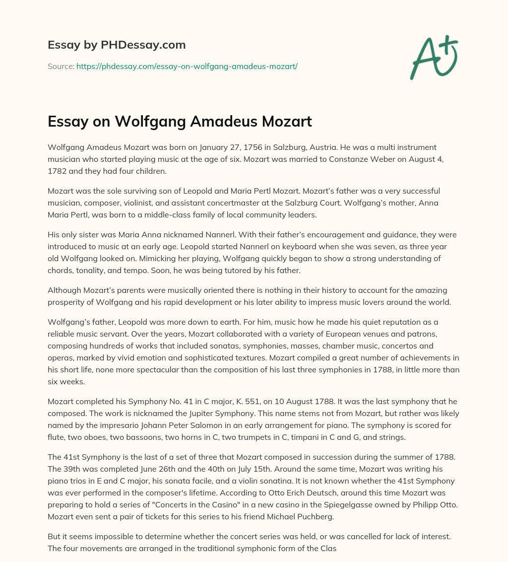 Essay on Wolfgang Amadeus Mozart essay