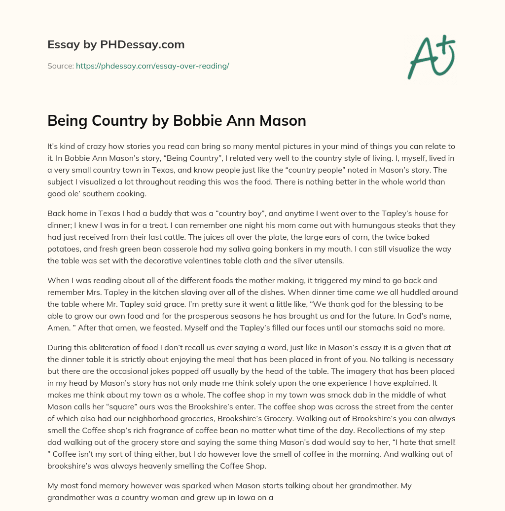 Being Country by Bobbie Ann Mason essay