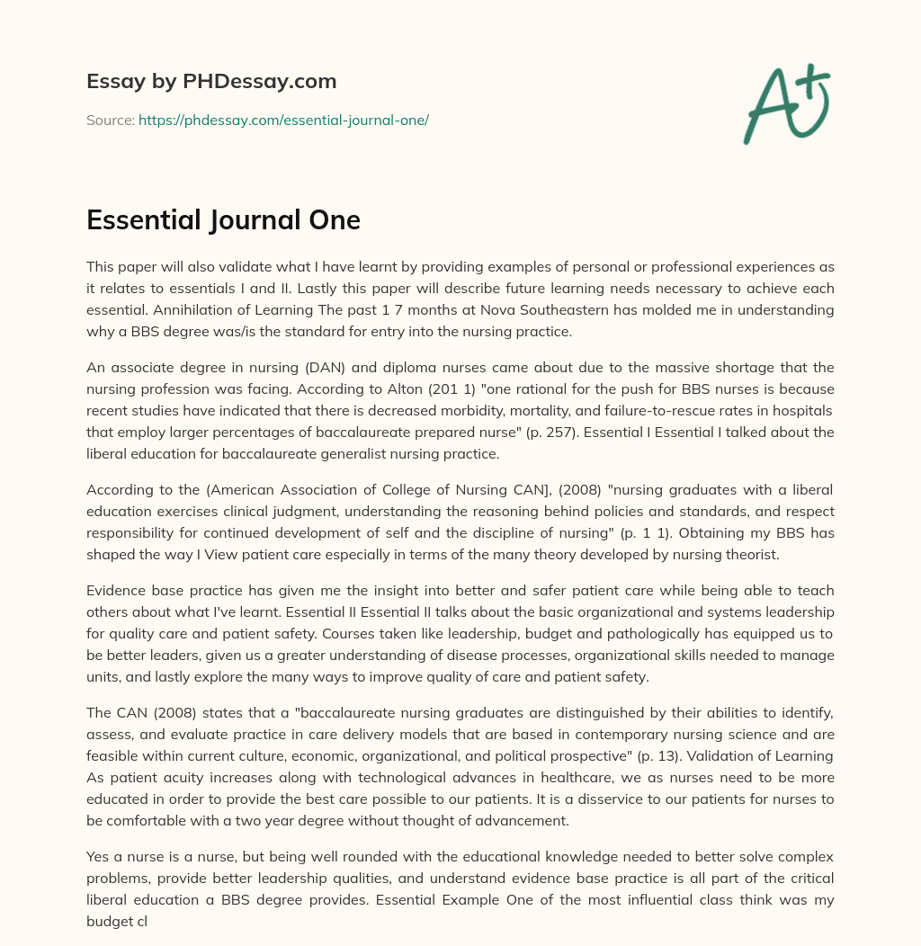 Essential Journal One essay