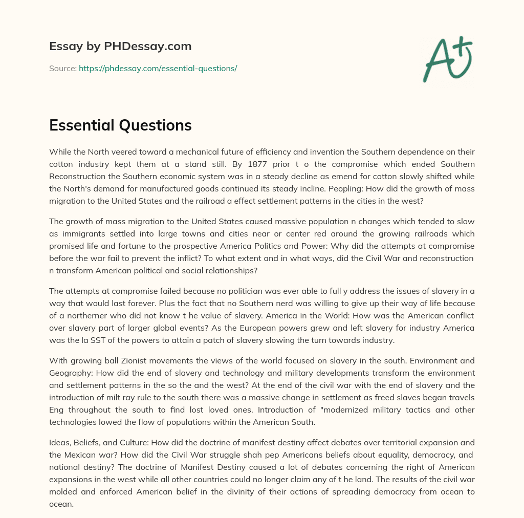 Essential Questions essay