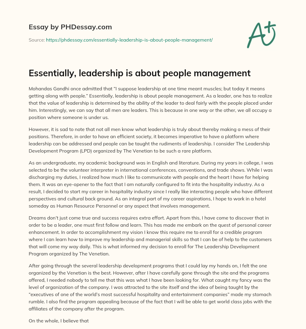 Essentially, leadership is about people management essay