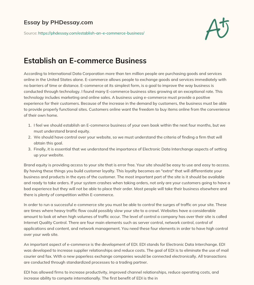 Establish an E-commerce Business essay