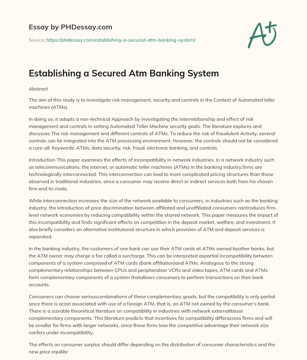 Establishing a Secured Atm Banking System essay