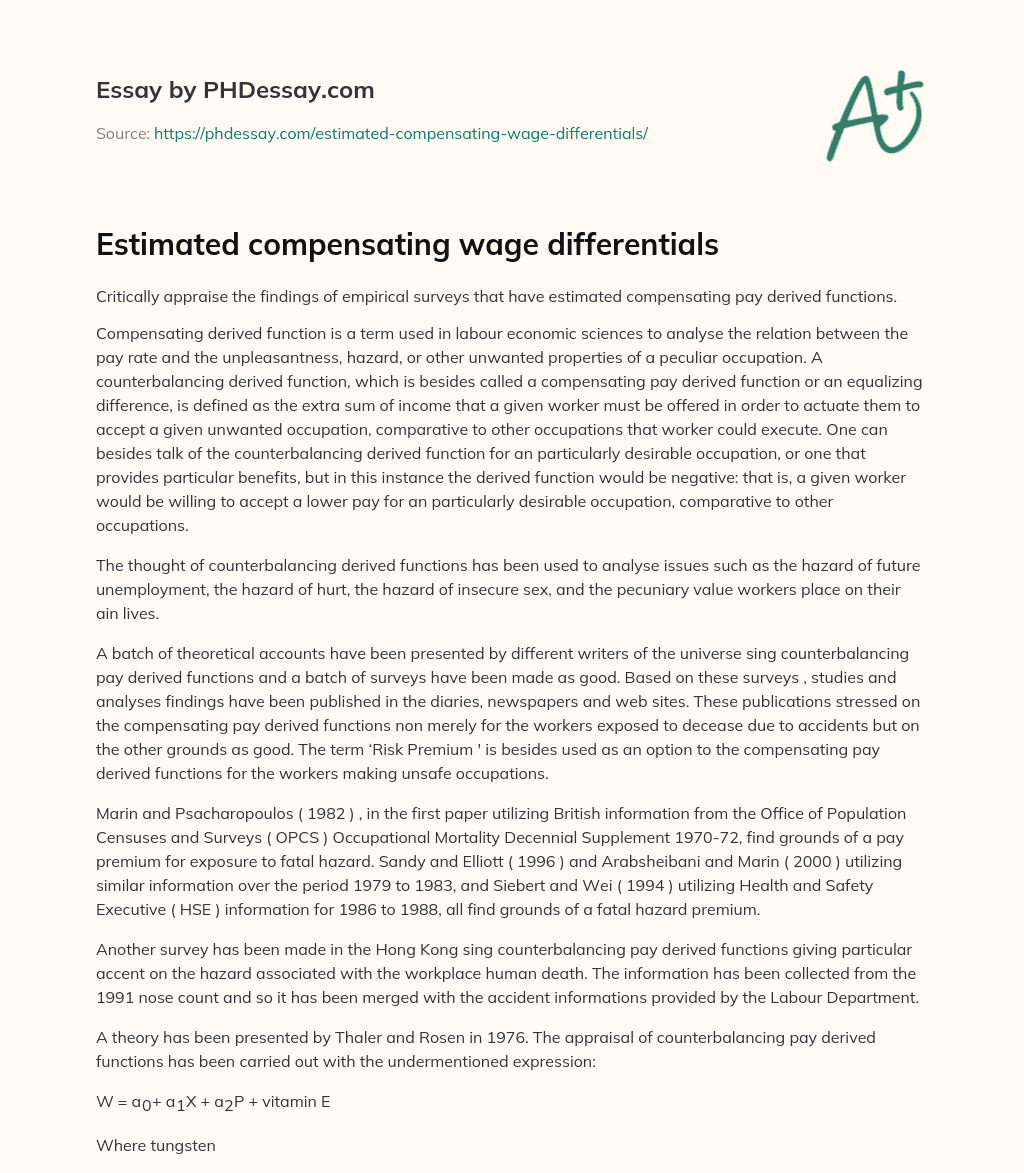 Estimated compensating wage differentials essay