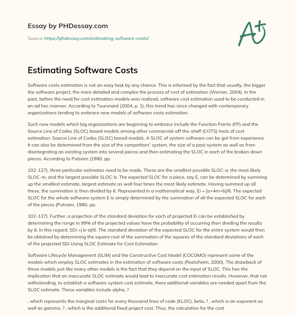 Estimating Software Costs essay