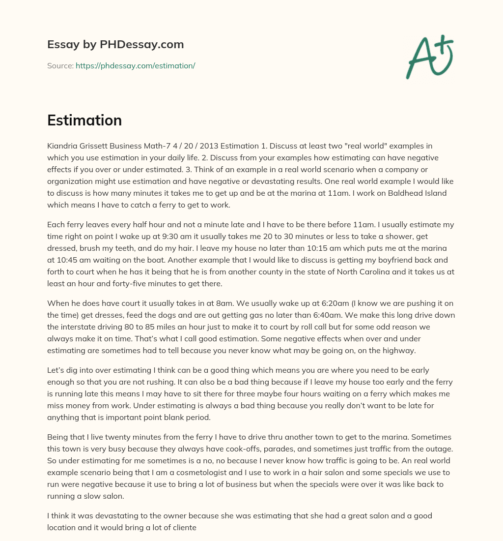 The Importance of Estimation in Daily Life and Business: Examples and Consequences essay
