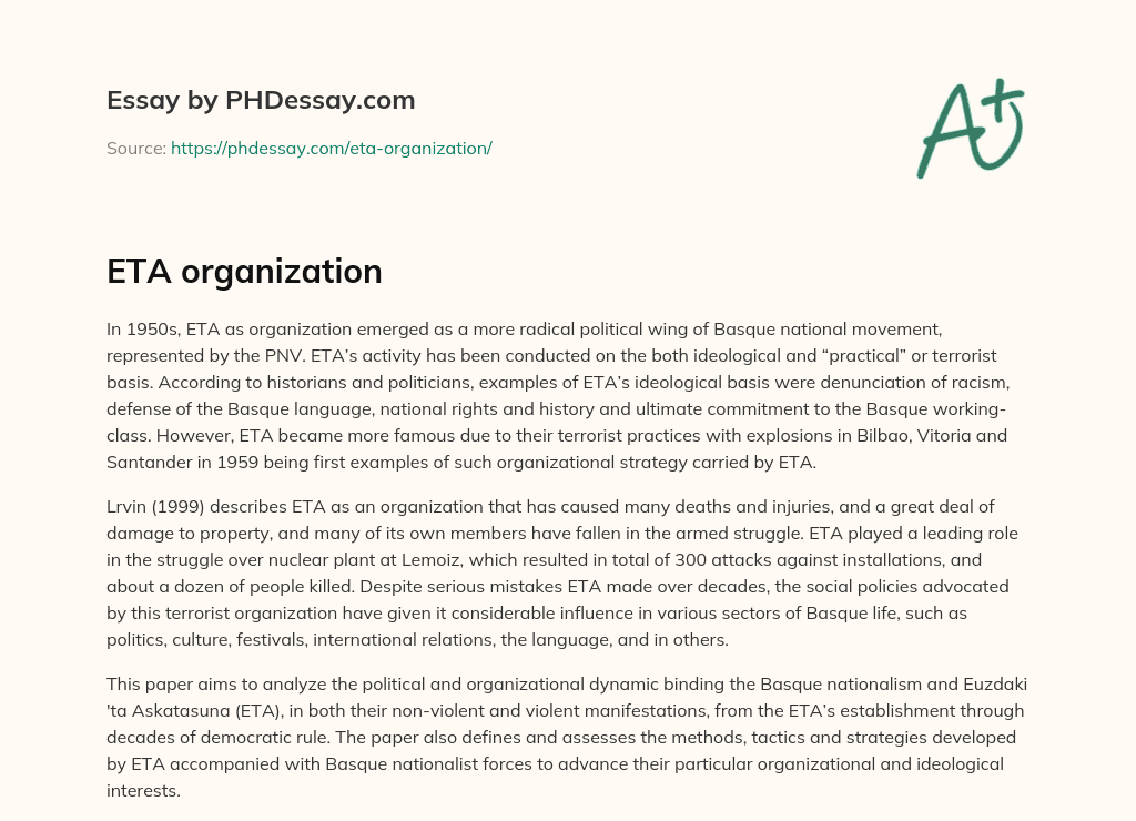 ETA organization essay