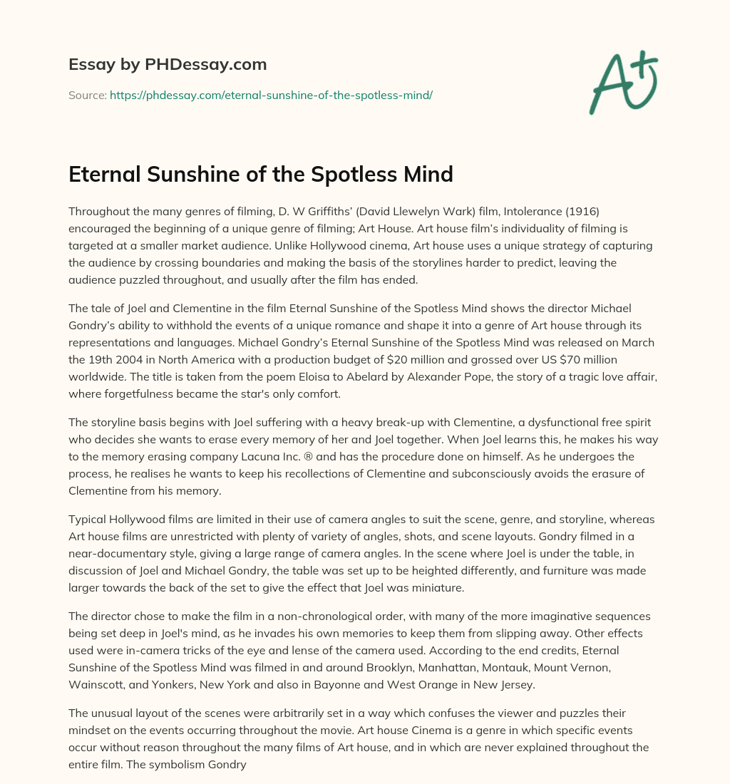 Eternal Sunshine of the Spotless Mind essay