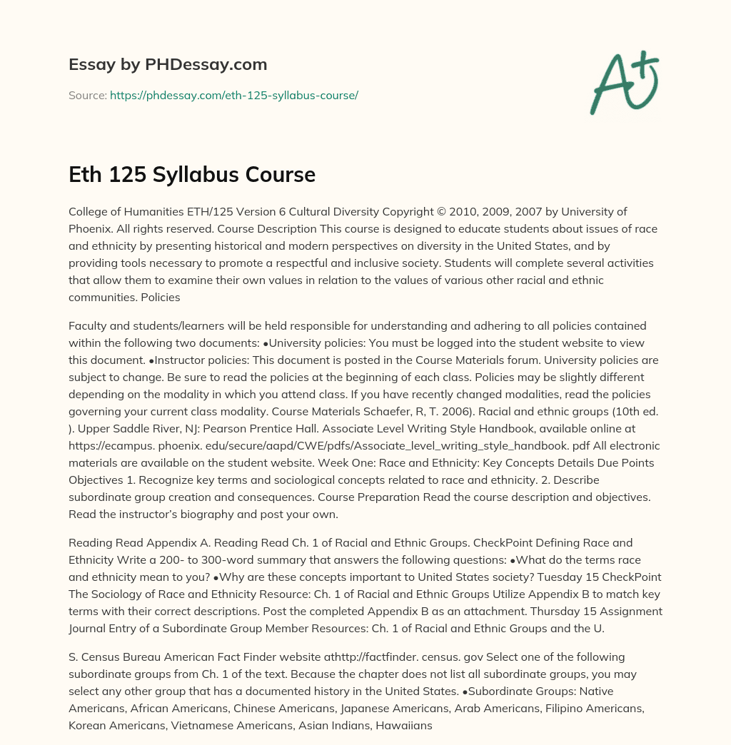 Eth 125 Syllabus Course essay