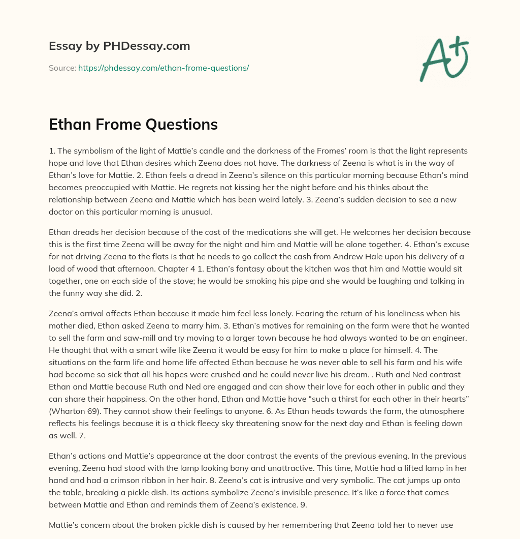 Ethan Frome Questions essay