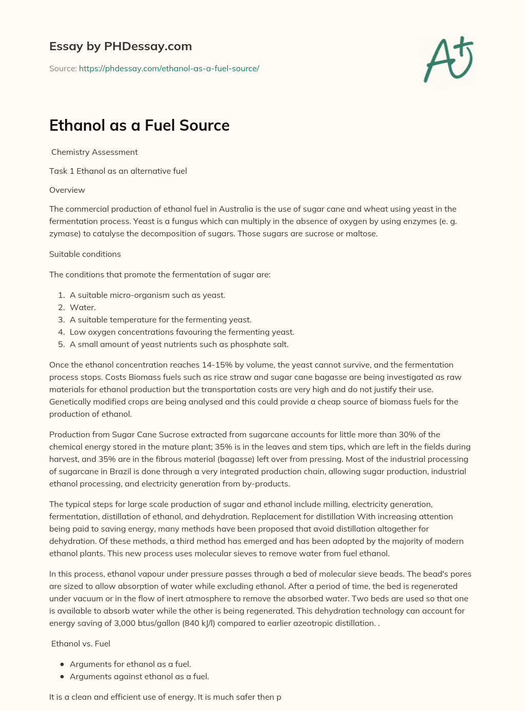 essay of ethanol