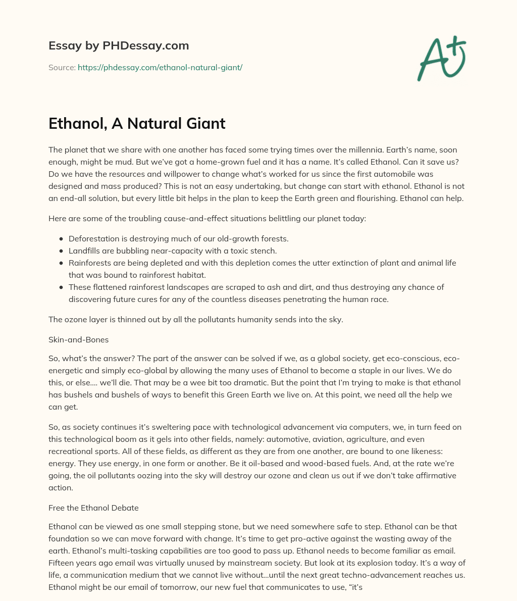 Ethanol, A Natural Giant essay