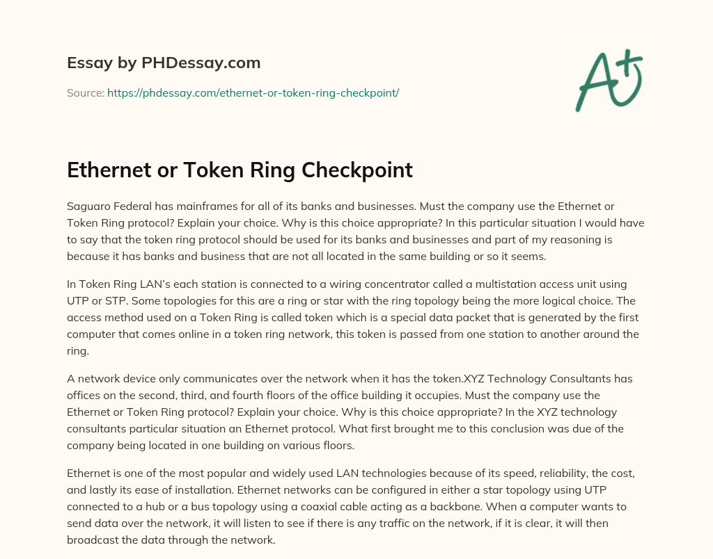 Ethernet or Token Ring Checkpoint essay