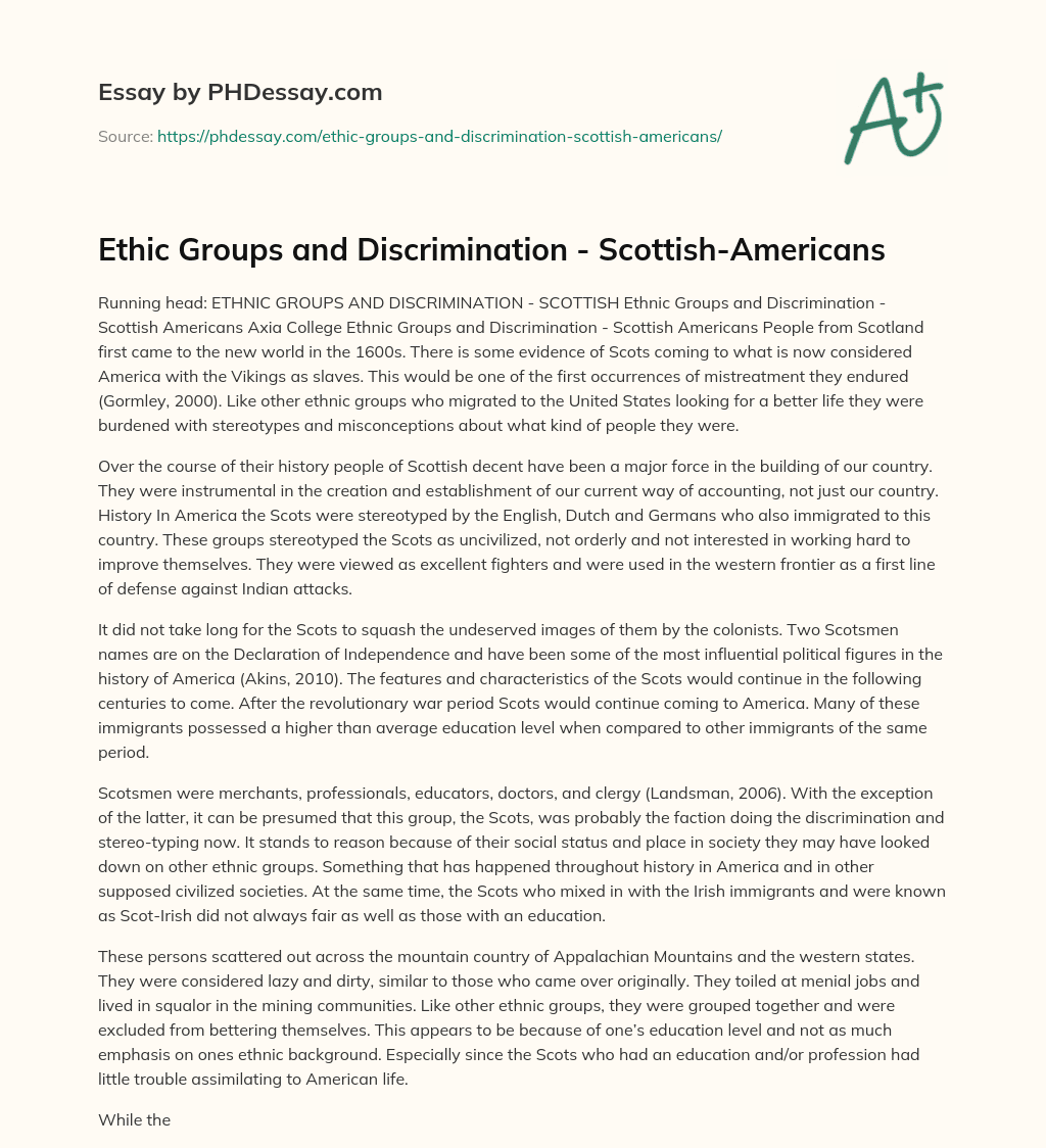 Ethic Groups and Discrimination – Scottish-Americans essay