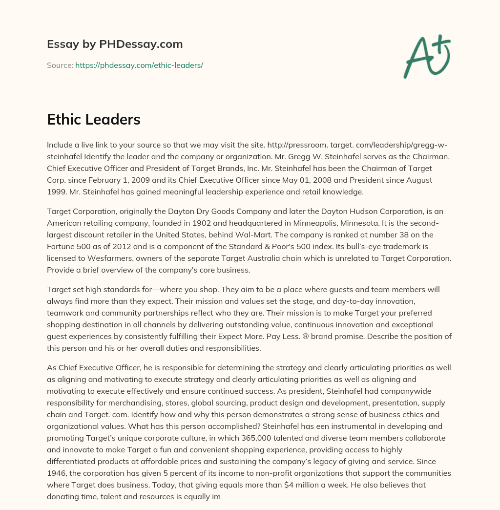 Ethic Leaders essay