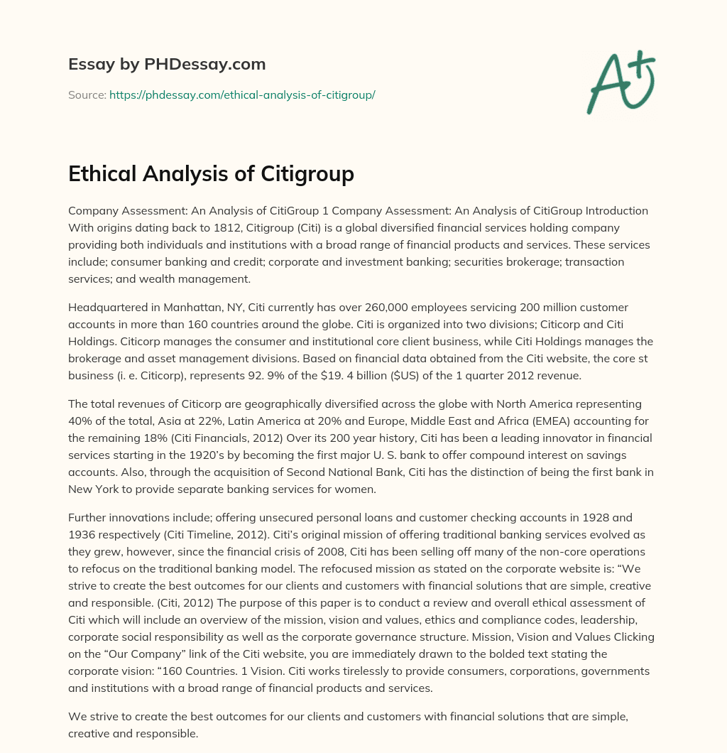 Ethical Analysis of Citigroup essay