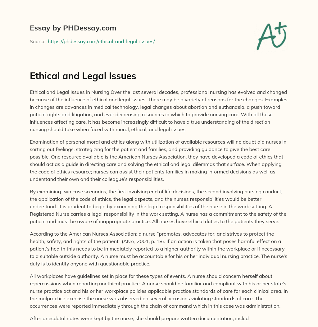 Ethical and Legal Issues essay