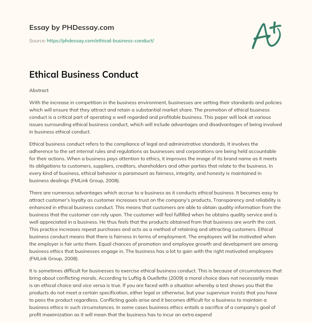 Ethical Business Conduct essay