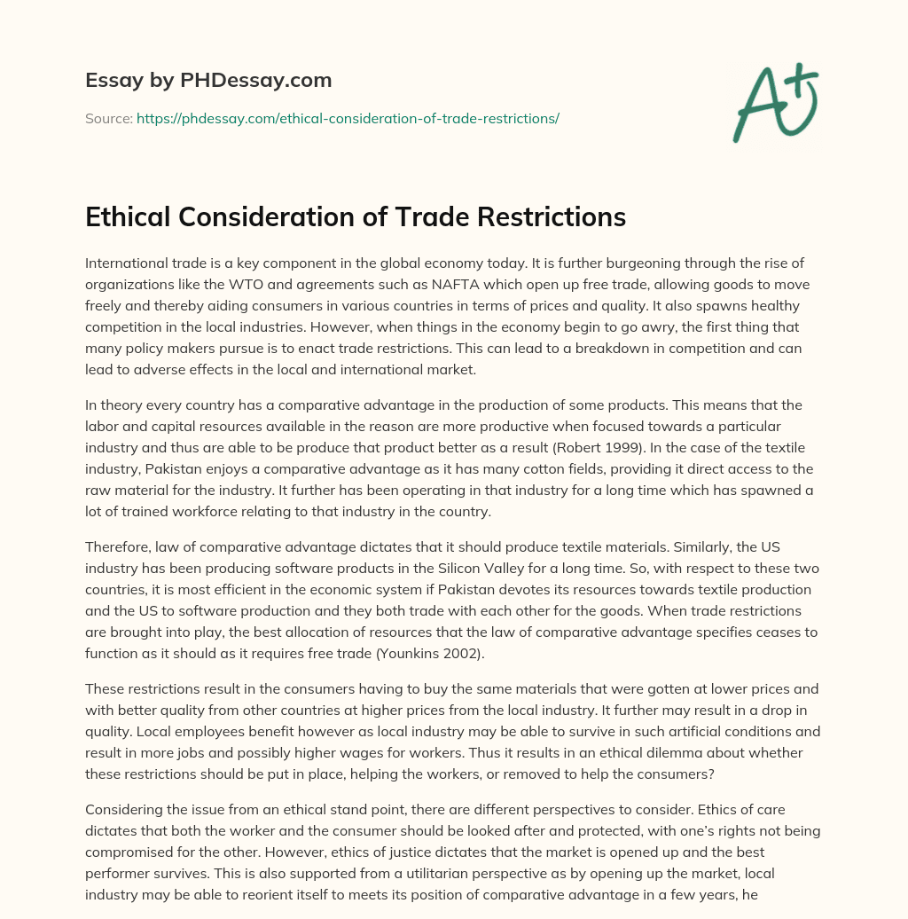 Ethical Consideration of Trade Restrictions essay