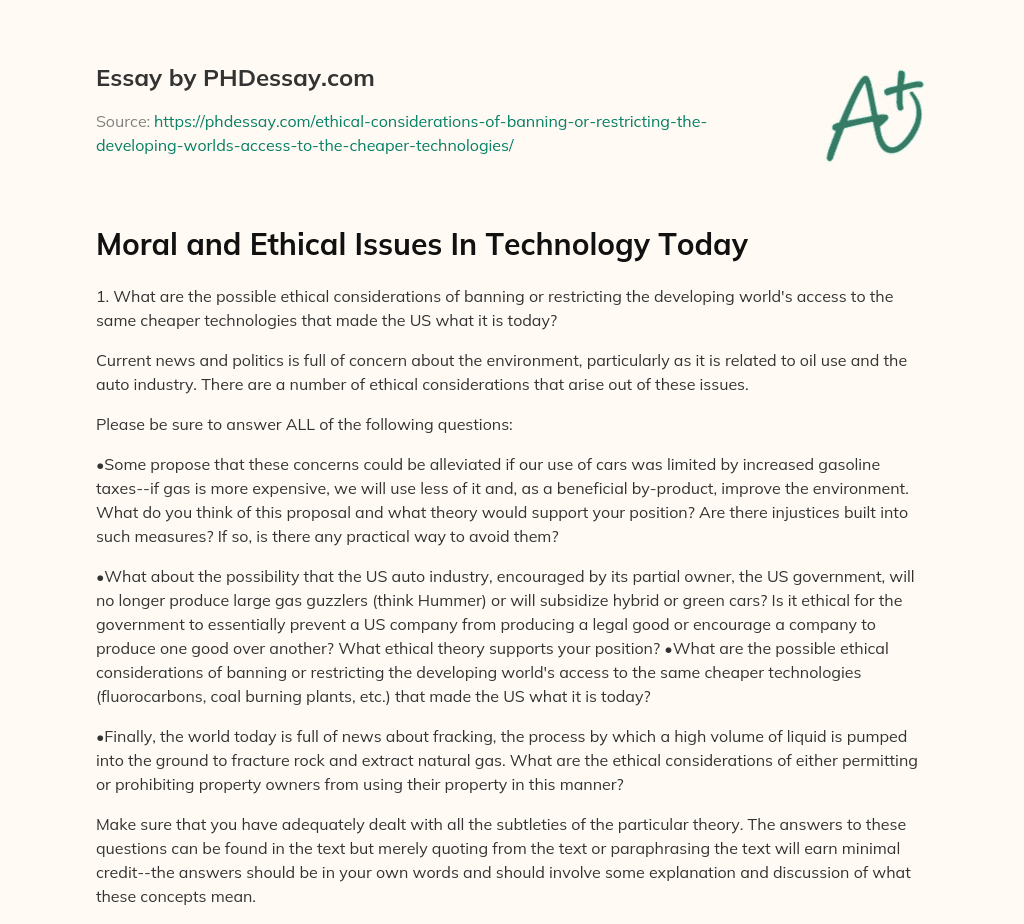 Moral and Ethical Issues In Technology Today essay