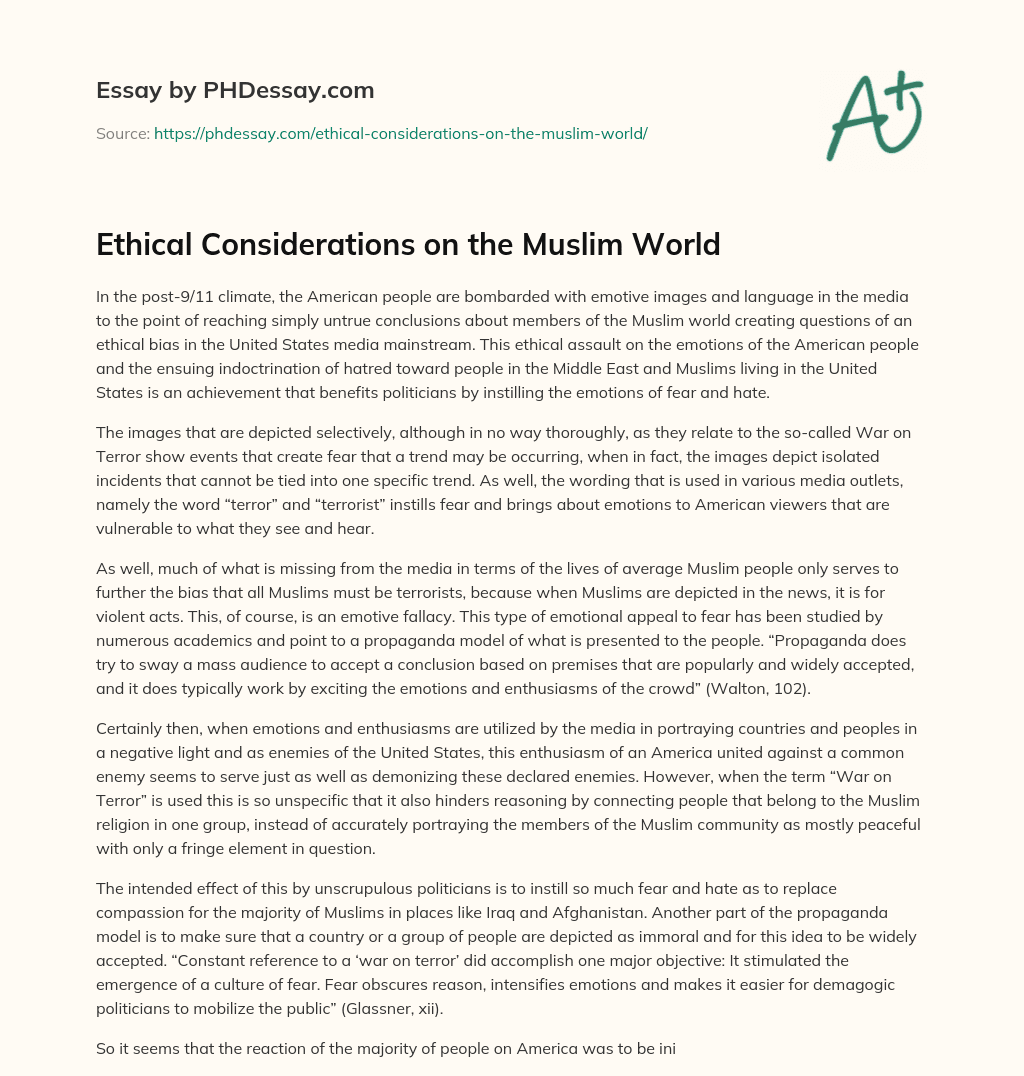 Ethical Considerations on the Muslim World essay