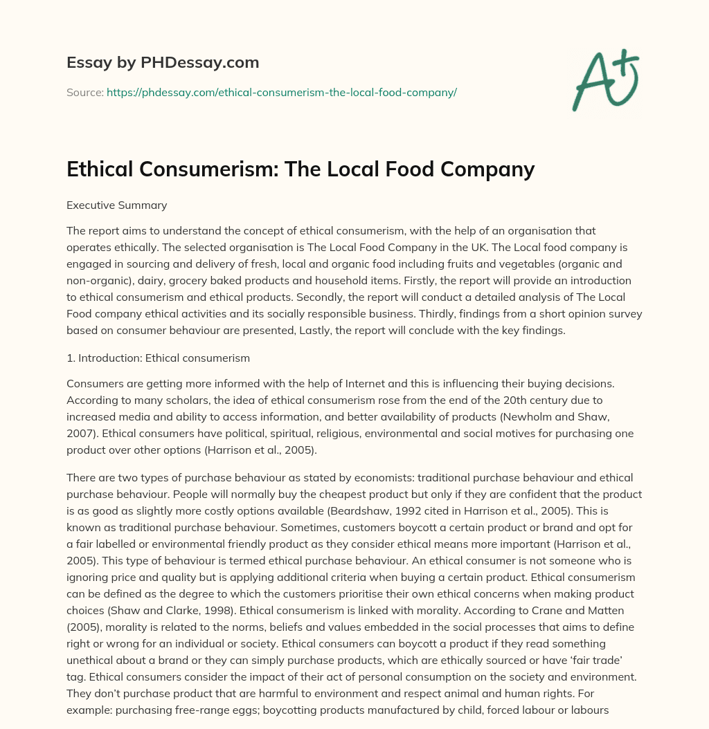 Ethical Consumerism The Local Food Company