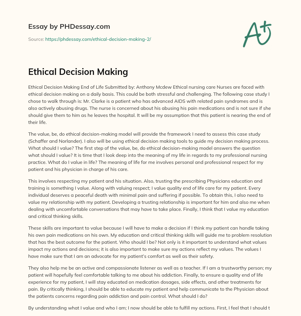 Ethical Decision Making essay