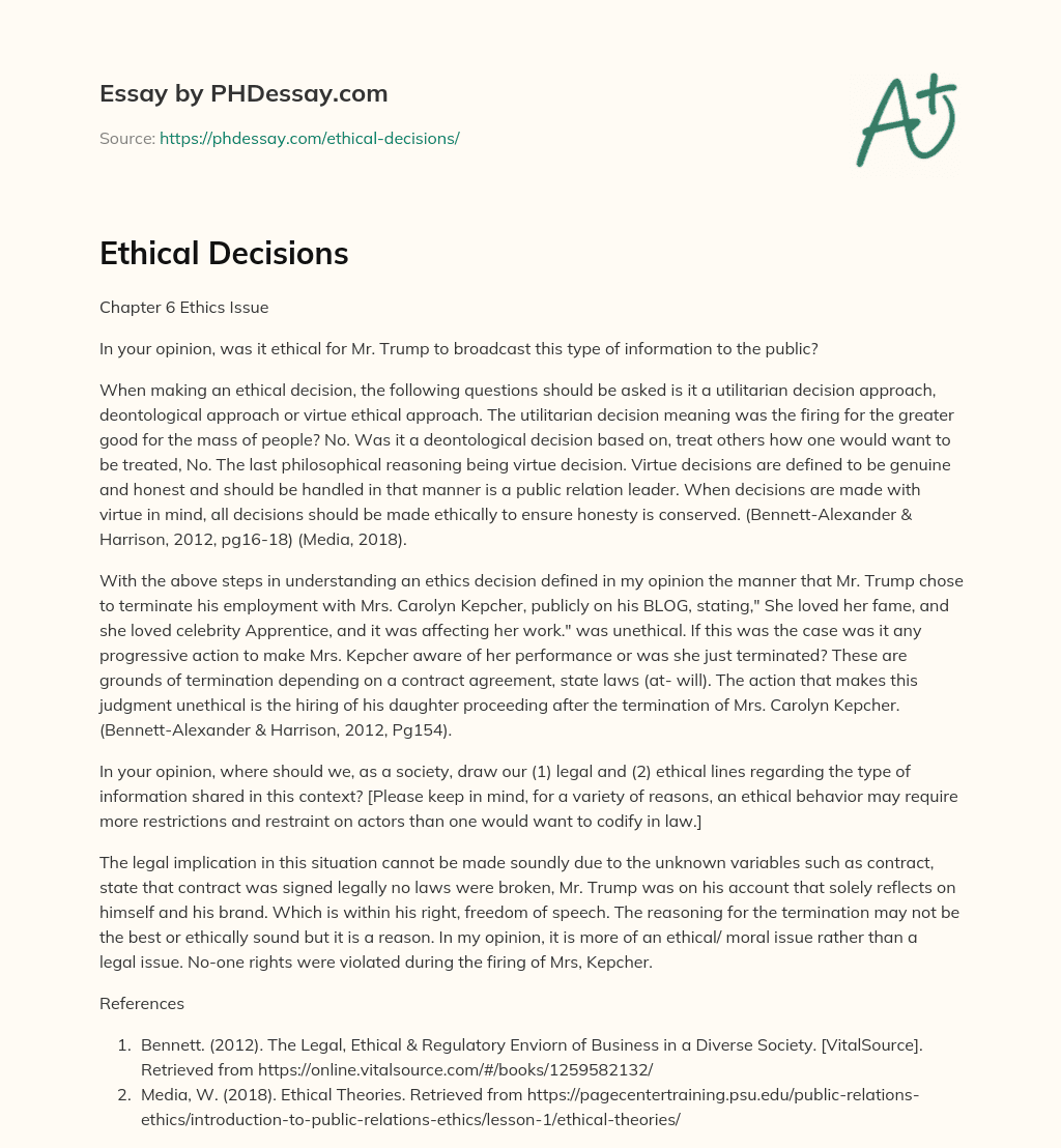 Ethical Decisions essay