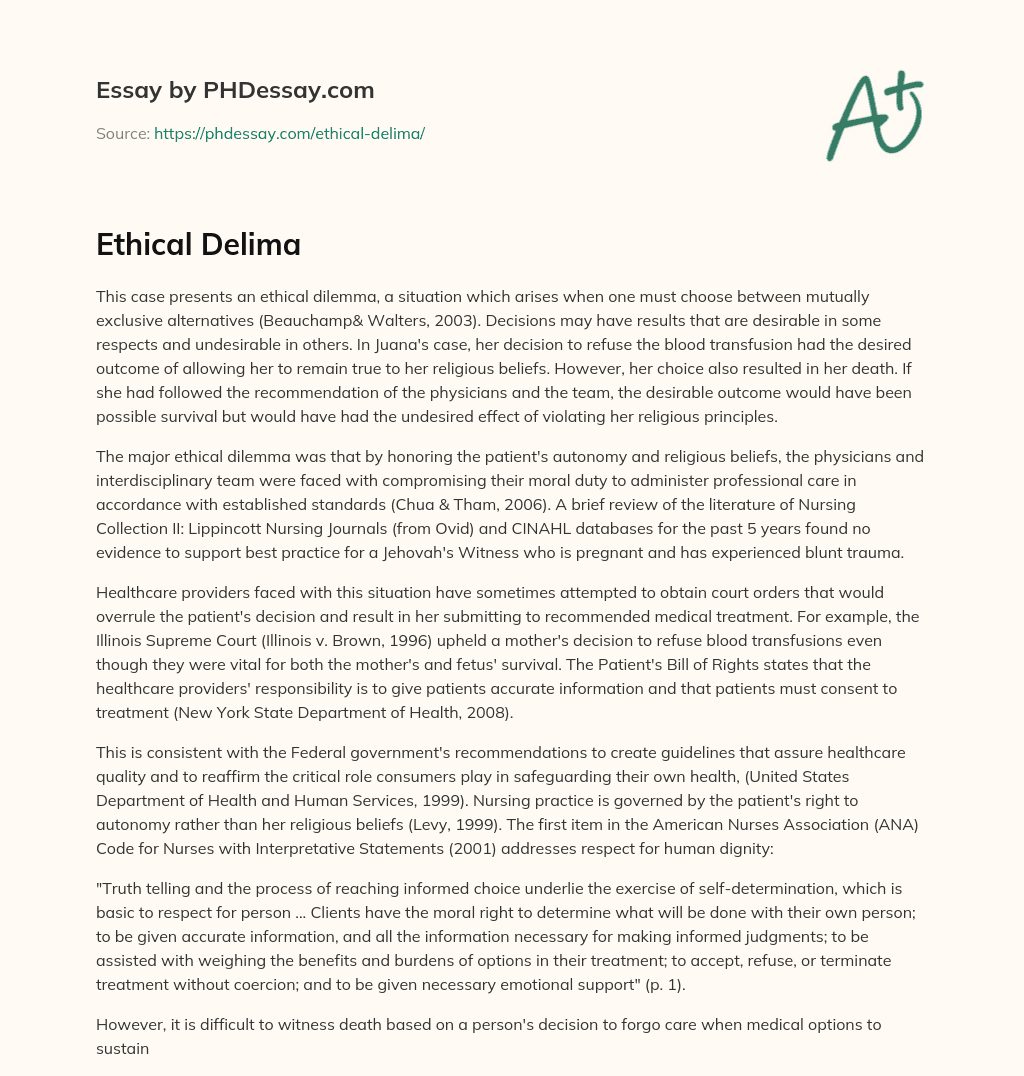 Ethical Delima essay