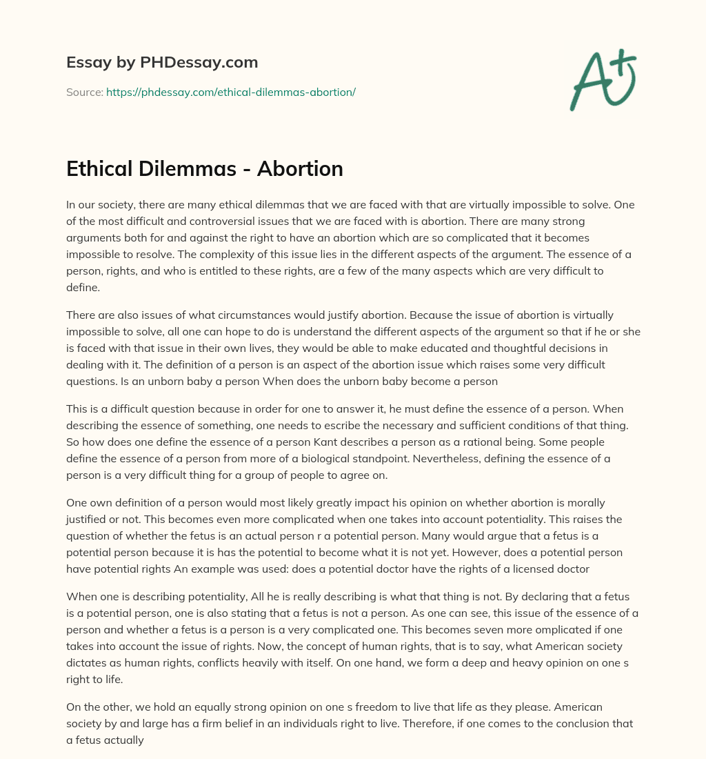 Ethical Dilemmas – Abortion essay