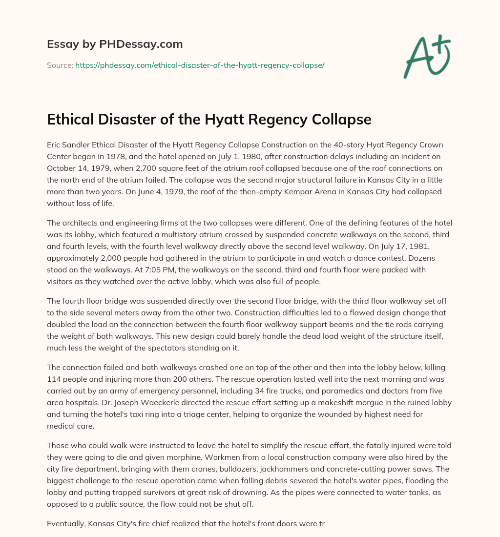 Ethical Disaster of the Hyatt Regency Collapse essay