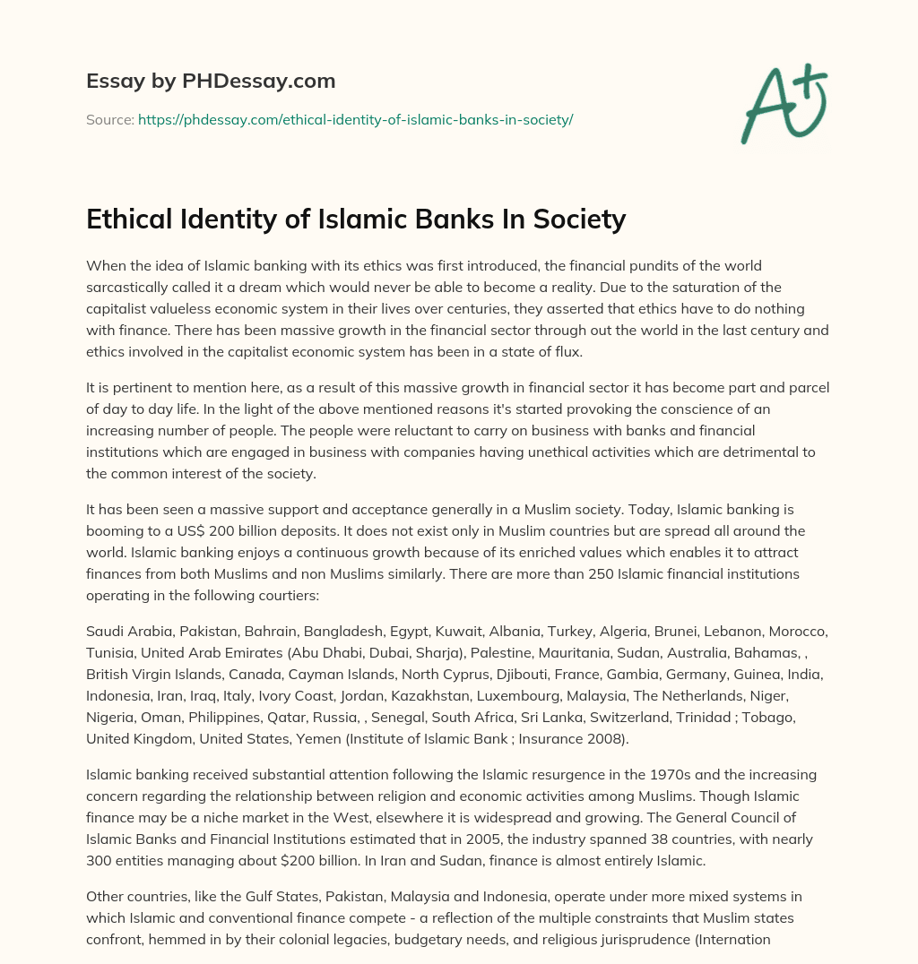 Ethical Identity of Islamic Banks In Society essay